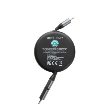 Logotrade promotional product image of: Terra RCS recycled aluminium retractable 240W 2-in-1 cable