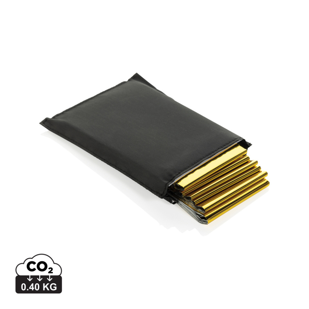 Logo trade promotional merchandise photo of: Solra emergency blanket in RCS recycled RPET pouch