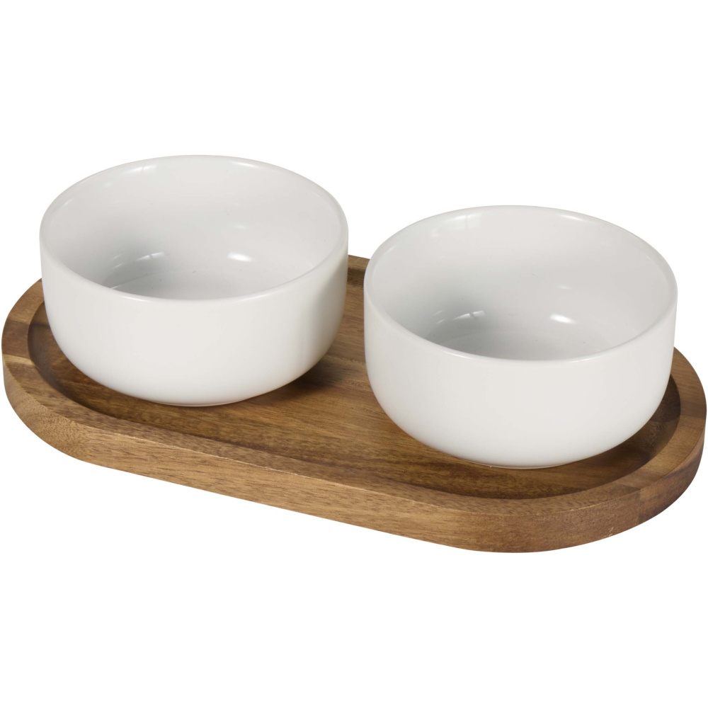 Logotrade advertising product picture of: Noa wooden tray and ceramic serving bowls set