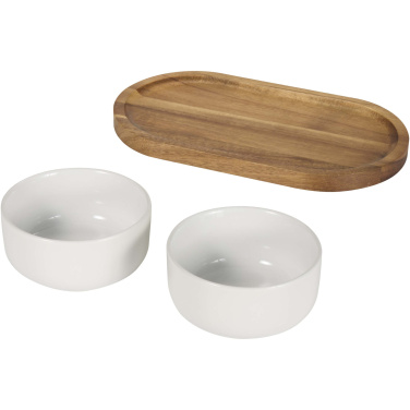 Logo trade corporate gifts image of: Noa wooden tray and ceramic serving bowls set