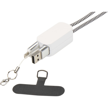 Logo trade advertising products image of: Anser recycled plastic smartphone lanyard with 27W 5-in-1 built-in cable