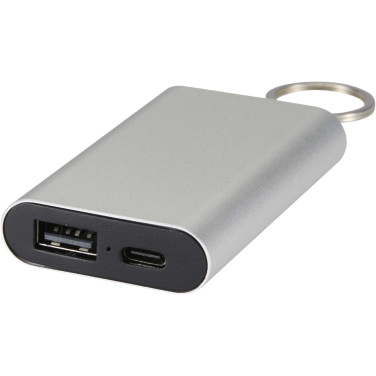 Logo trade promotional giveaways image of: Arcturus 2000 mAh recycled aluminium power bank with keychain