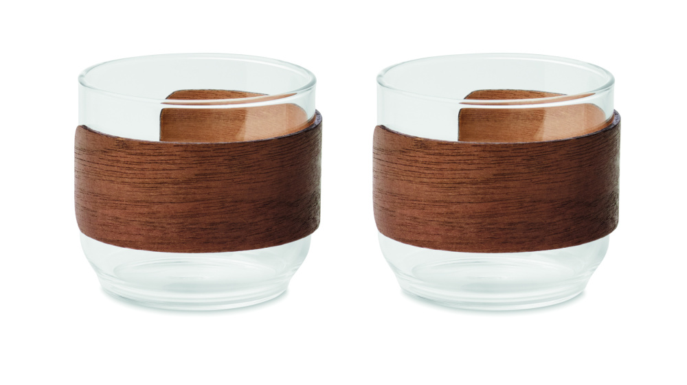 Logo trade advertising product photo of: Coffee glass set walnut grip