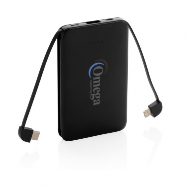 Logotrade meened pilt: Reklaamtoode: 5.000 mAh Pocket Powerbank with integrated cables, black