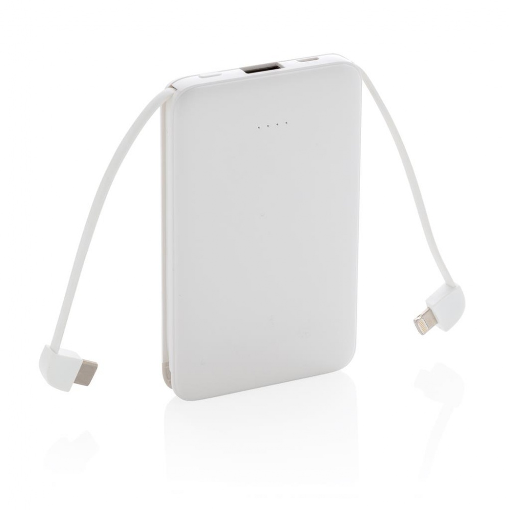 Logotrade ärikingituse foto: Reklaamtoode: 5.000 mAh Pocket Powerbank with integrated cables, white