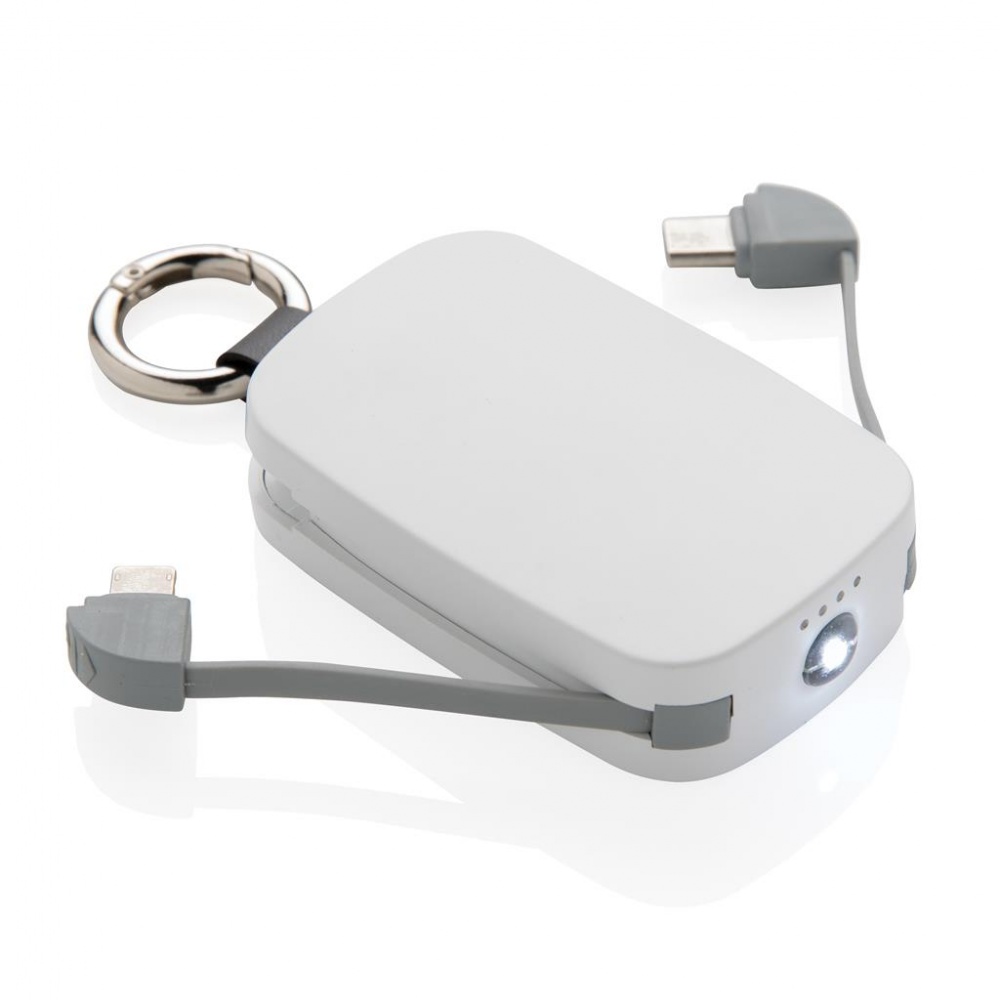 Logo trade reklaamkingi pilt: Reklaamkingitus: 1.200 mAh Keychain Powerbank with integrated cables, white