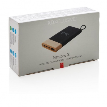 Logotrade liikelahja tuotekuva: Ärikingitus: Bamboo X wireless charging 5000 mah powerbank, brown