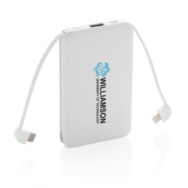 Logotrade liikelahjat kuva: Reklaamtoode: 5.000 mAh Pocket Powerbank with integrated cables, white