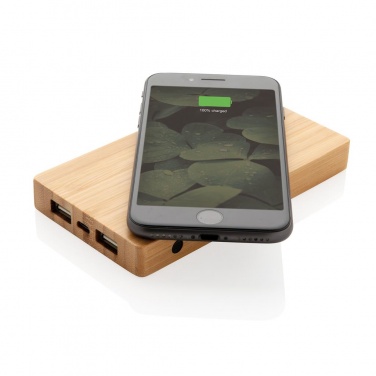 Logotrade mainostuote tuotekuva: Firmakingitus: Bamboo 4.000 mAh wireless 5W Powerbank, brown