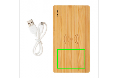 Logotrade mainoslahja ja liikelahja kuva: Firmakingitus: Bamboo 4.000 mAh wireless 5W Powerbank, brown