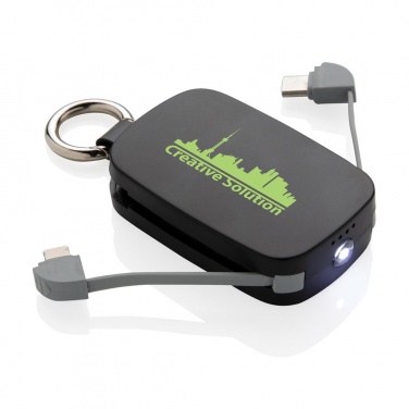 Logo trade liikelahja kuva: Ärikingitus: 1.200 mAh Keychain Powerbank with integrated cables, black