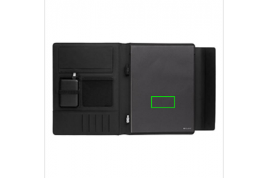 Logotrade liikelahja tuotekuva: Firmakingitus: Fiko wireless charging portfolio A4 with powerbank, black