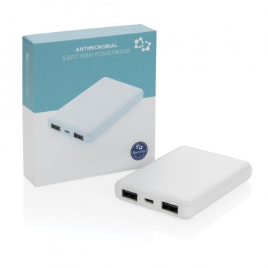 Logo trade mainoslahjat ja liikelahjat kuva: Reklaamkingitus: 5.000 mAh antimicrobial powerbank, white