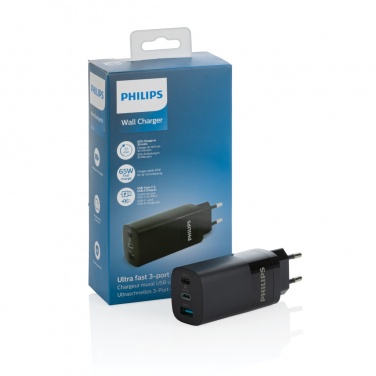 Logotrade mainoslahjat ja liikelahjat tuotekuva: Philips 65 W erittäin nopea PD 3-porttinen USB-laturi