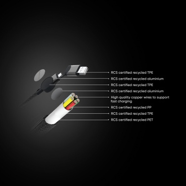 Logotrade mainoslahja tuotekuva: Oakland RCS 1.2m 6-in-1 nopean latauksen 45W kaapeli