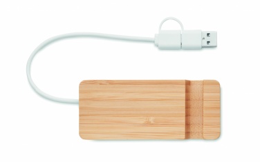 Logo trade mainoslahja ja liikelahja tuotekuva: 4 portin USB-keskitin bambua