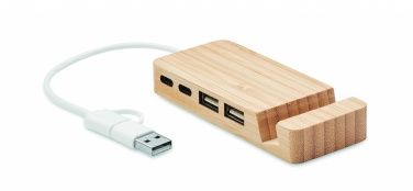 Logotrade mainostuote tuotekuva: 4 portin USB-keskitin bambua