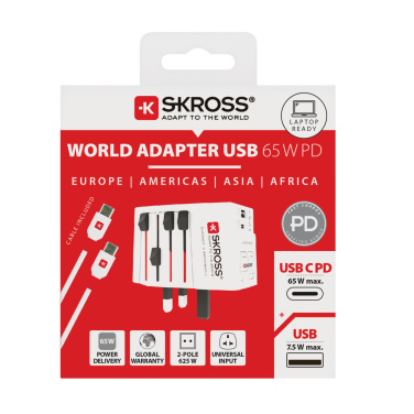 Logotrade mainostuote tuotekuva: SKROSS World Travel adapteri MUV 65W PD USB C -kaapelilla