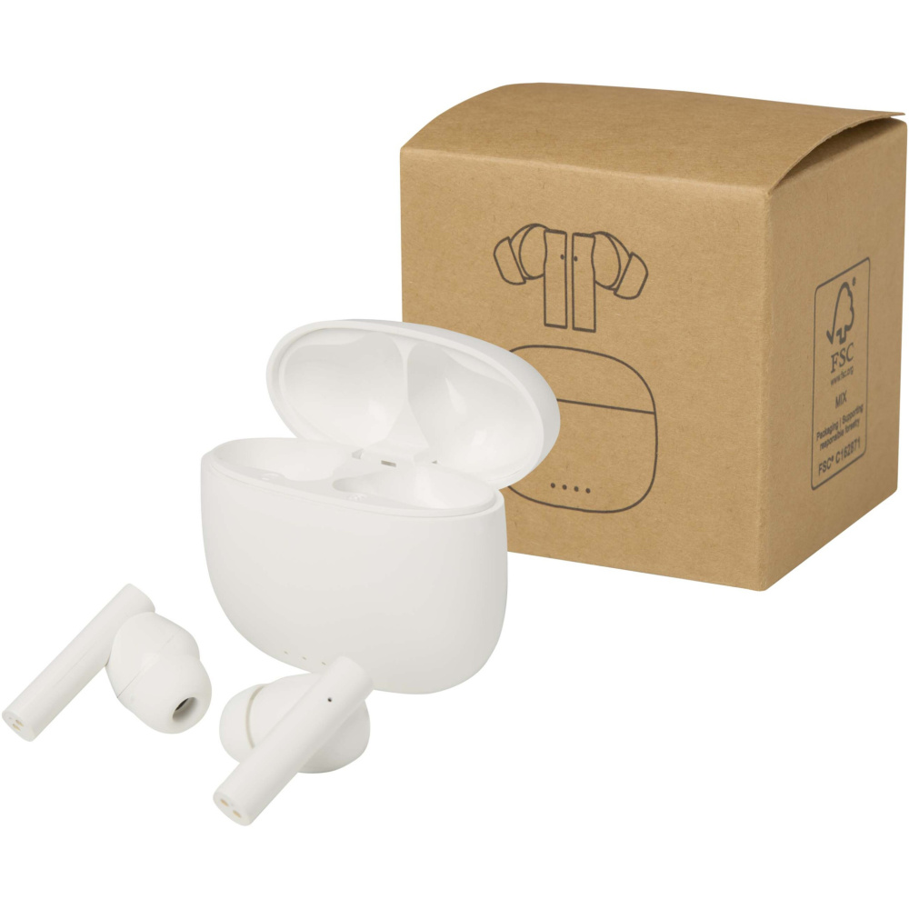 Logotrade mainostuote tuotekuva: Alterf kierrätysmuovista valmistetut langattomat True Wireless Bluetooth® -kuulokkeet silikonisilla korvasovittimilla