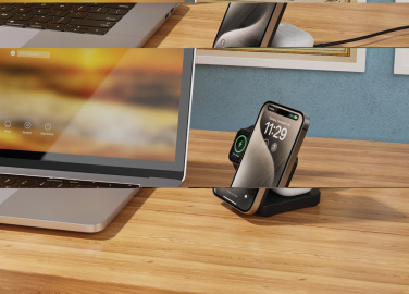 Logotrade reklaminiai produktai nuotrauka: Urban Vitamin Arcadia RCS plastikinis 15W 3in1 magnetinis įkroviklis