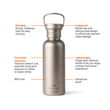 Logotrade firminės dovanos nuotrauka: „Nordic Drift Trail Ultra Light Titanium“ 600 ml vandens gertuvė