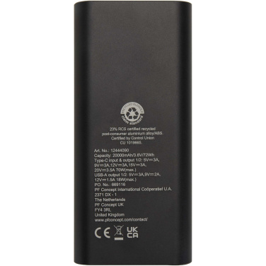 Logotrade biznesa dāvanas foto: Acamar 20.000 mAh 70W pārstrādāta alumīnija klēpjdatora pārnēsājamais akumulators