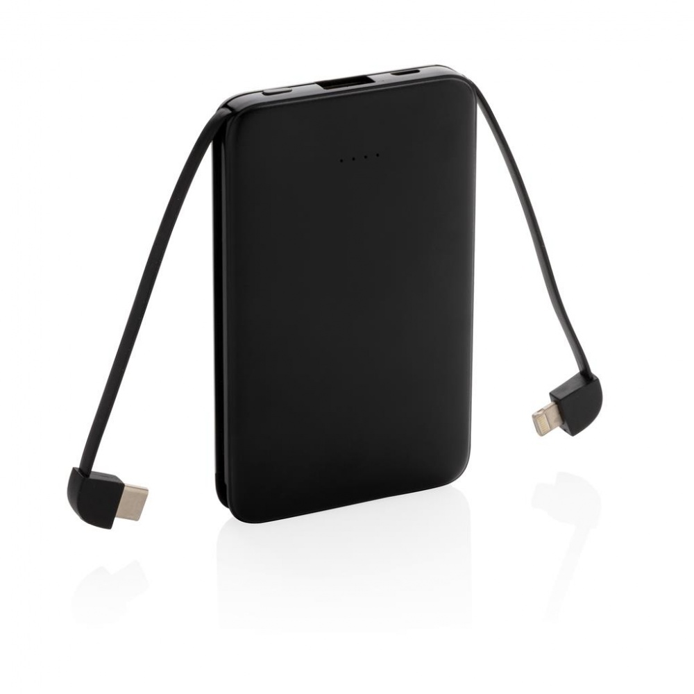 Логотрейд бизнес-подарки картинка: Reklaamtoode: 5.000 mAh Pocket Powerbank with integrated cables, black