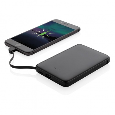 Лого трейд бизнес-подарки фото: Reklaamtoode: 5.000 mAh Pocket Powerbank with integrated cables, black