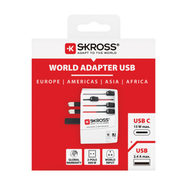 Лого трейд бизнес-подарки фото: Адаптер SKROSS World Travel MUV 2-полюсный с USB A и C