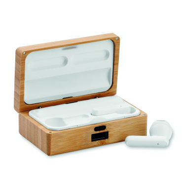 Лого трейд pекламные продукты фото: TWS earbuds in bamboo case