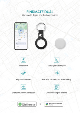 Логотрейд бизнес-подарки картинка: Findmate Dual RCS — поисковик предметов из переработанного пластика IPX 5
