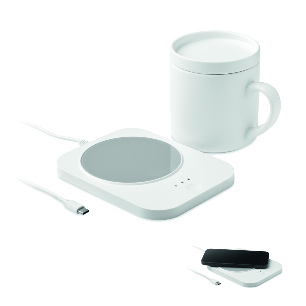 Логотрейд pекламные подарки картинка: Wireless charger mug warmer set