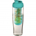 H2O Active® Tempo 700 ml sportflaska med uppfällbart lock och fruktbehållare, Transparent / Aquablå