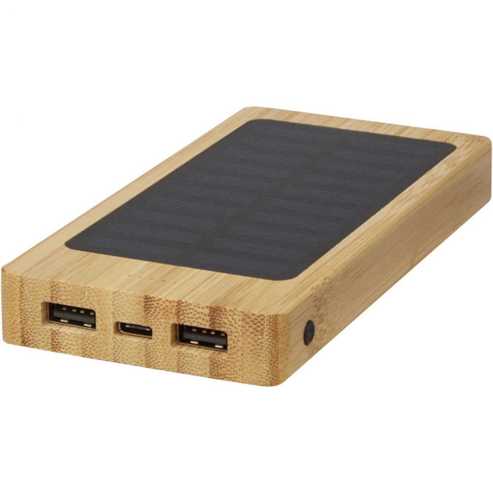 Logotrade profilreklam bild: Alata 8 000 mAh soldriven powerbank av bambu