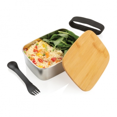 Logotrade reklamprodukter bild: Stainless steel lunchlåda med bambulock och spork