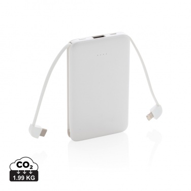 Logotrade reklamprodukter bild: 5.000 mAh powerbank i fickformat med integrerade kablar