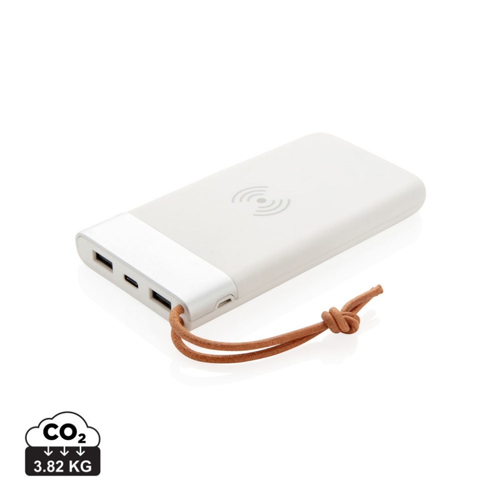 Logotrade profilprodukter bild: Aria 8.000 mAh 5W powerbank med trådlös laddning