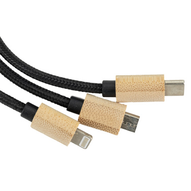 Logotrade reklamprodukter bild: 3-i-1-kabel med upplyst logotyp i trähölje, LH-ZMU06