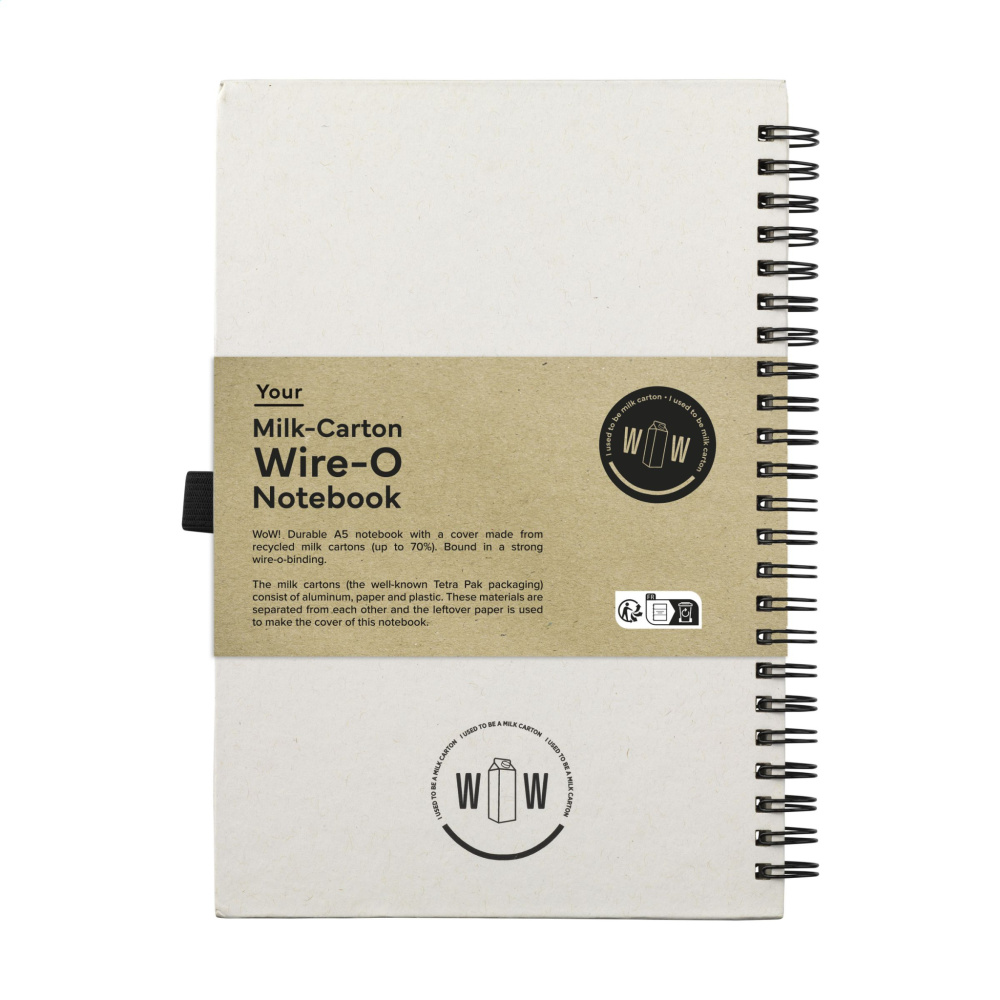 Logotrade presentreklam bild: Mjölkkartong Wire-O-papper Notebook A5